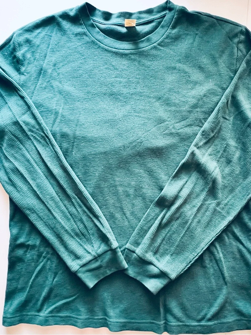 St.John Sz L Shirt Men's Teal Long-Sleeve Waffle Sweatshirts